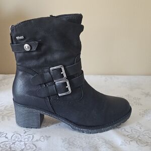 Relife Heeled Boots Vegan Leather Shock Absorbent Heel Buckles Lined R-Tex Sz 40